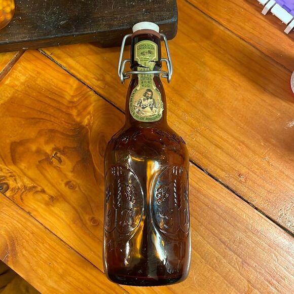 Antique Grolsch amber brown beer bottle w/porcelain flip swing top marked - Picture 1 of 15